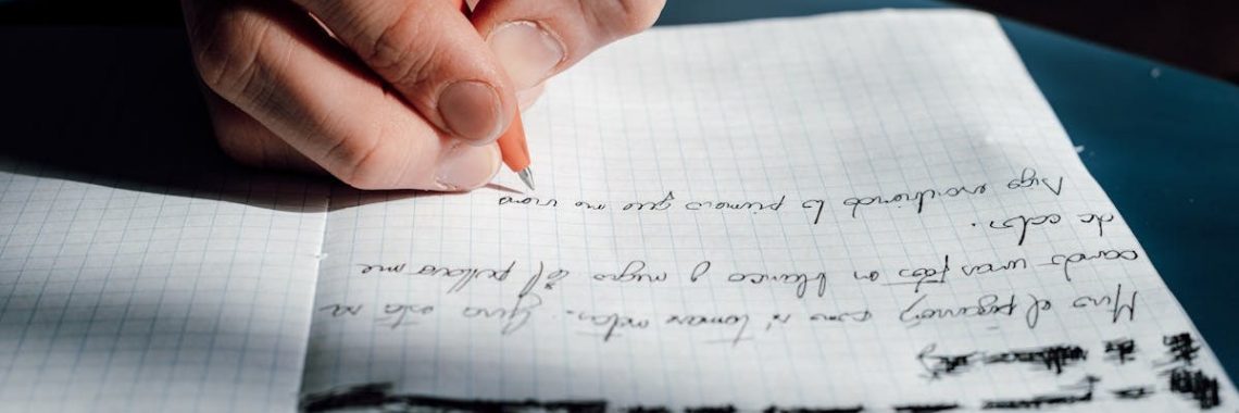 Close-up of a hand writing on a notepad, bathed in sunlight, indoors.
